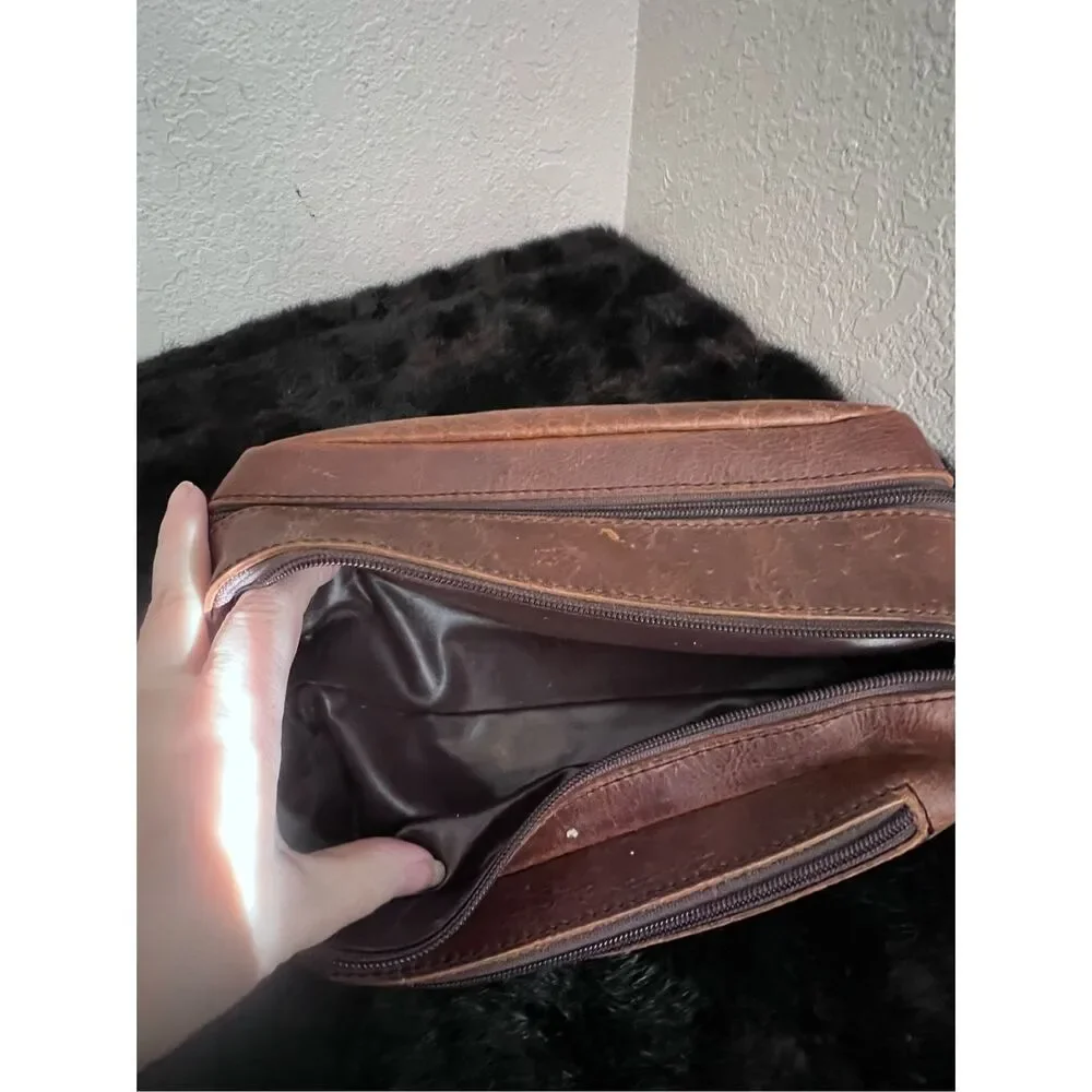 Osgoode Marley Distressed Leather Double Zip Travel Toiletry Shave Kit 2017
